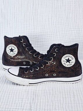 Converse Chuck Taylor Dark Chocolate Brown Snakeskin High Tops, Size Women's 8.5